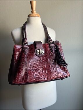 Vintage Y2K Madi Claire Burgundy Alligator Embossed Satchel Top Handle
